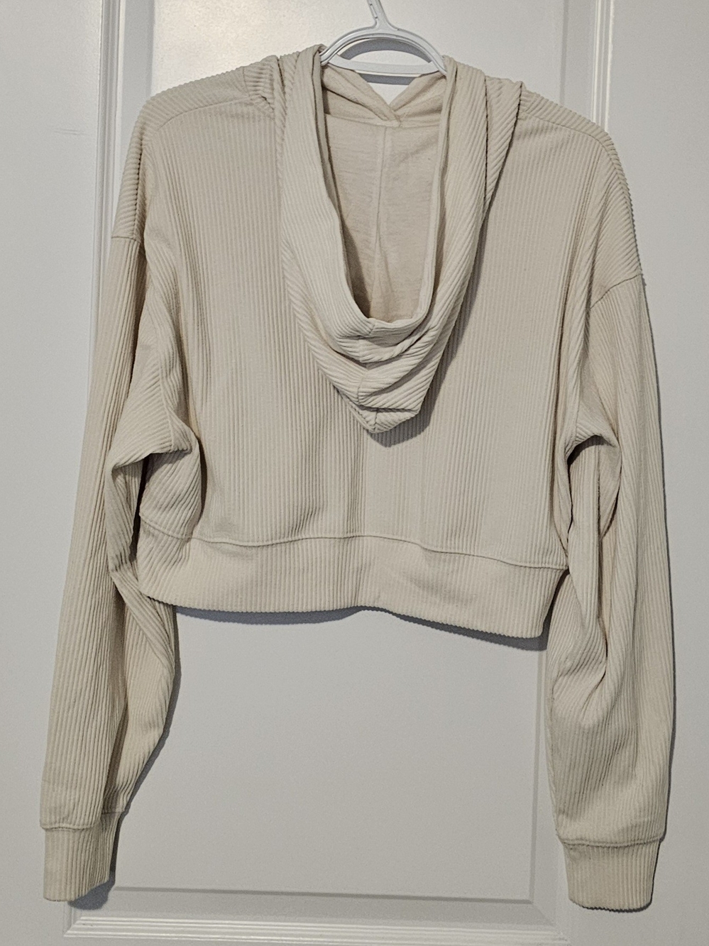Garage Ribbed Cropped Hoodie - Cream - Picture 2 of 5